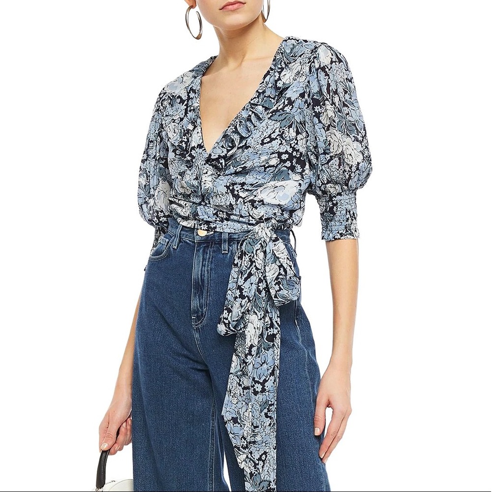 Ganni Floral Georgette Wrap Blouse size 36